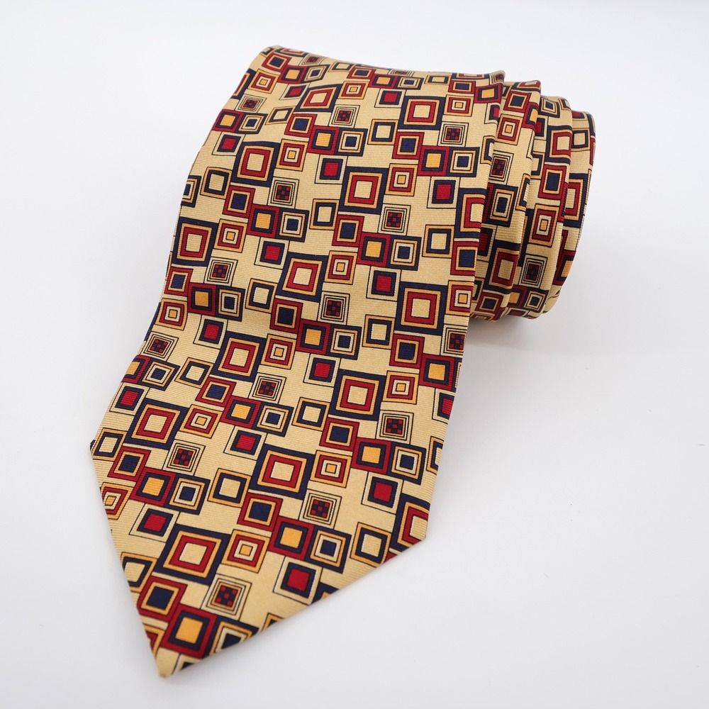 Frank Lloyd Wright Geometric Silk Necktie Gold Mens OS Tie